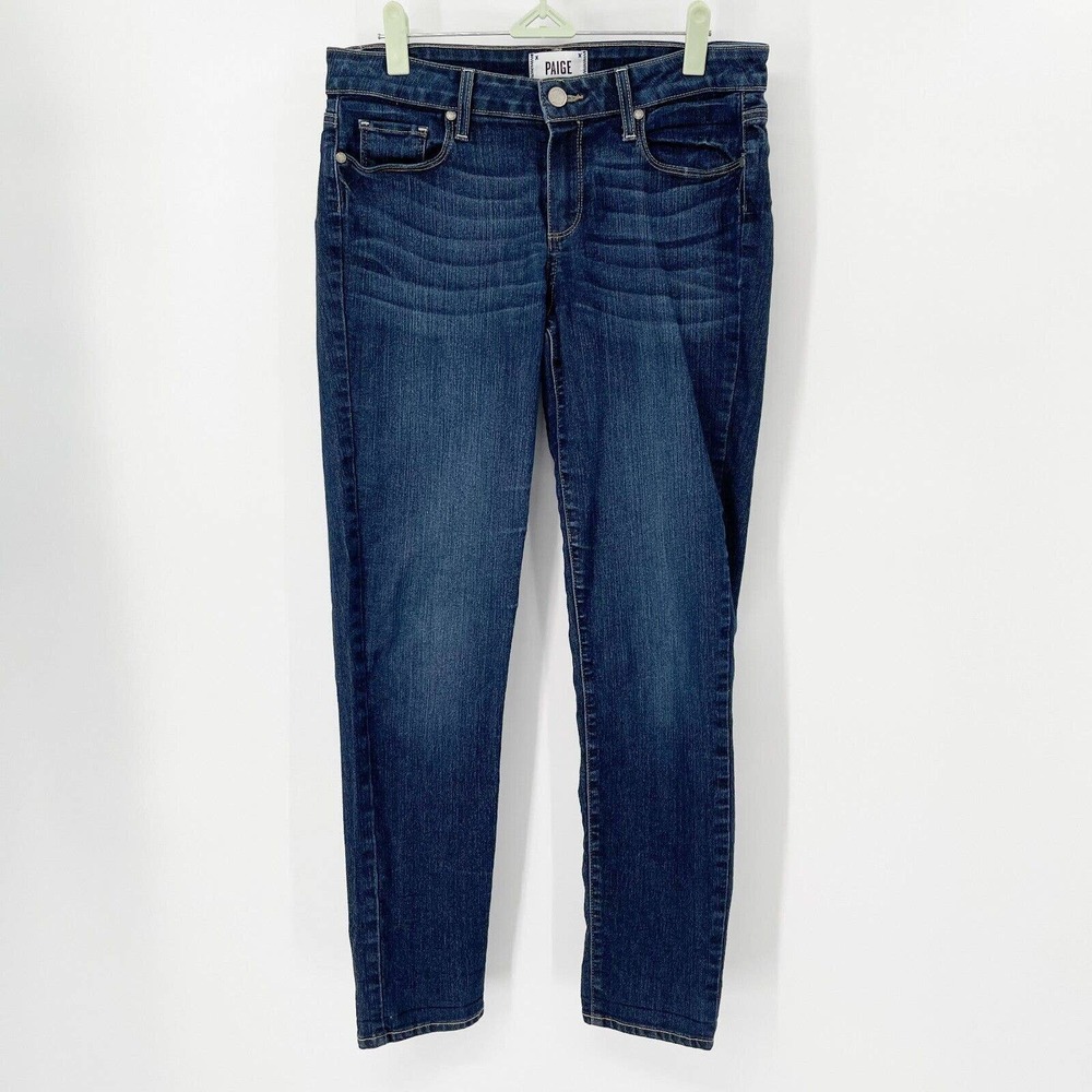 Paige Kylie Crop Denim Skinny Jeans Sz 29 Blue MidRise Pockets Stretch Dark Wash
